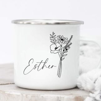 Taza Flores con nombre personalizado