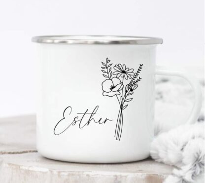 Taza Flores con nombre personalizado